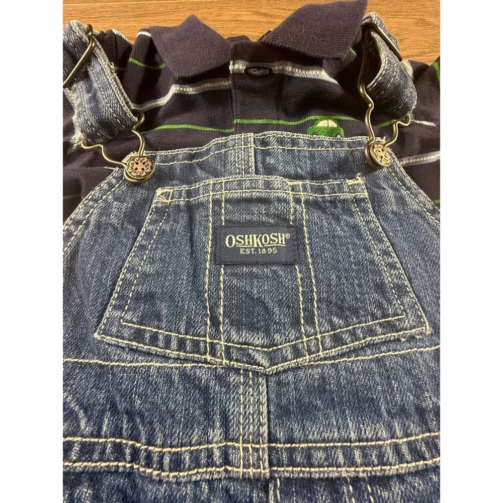 OshKosh B'Gosh Baby Boy Overall Set Short Sleeve Polo Size 3-6 Months NEW